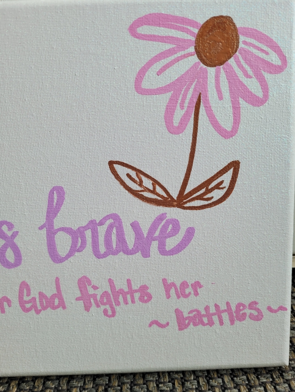 Hand Painted She Is Brave Glittery Floral Wall Art Canvas - Picture 4 of 4